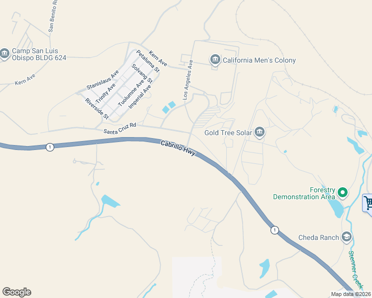 map of restaurants, bars, coffee shops, grocery stores, and more near Colony Drive in San Luis Obispo County