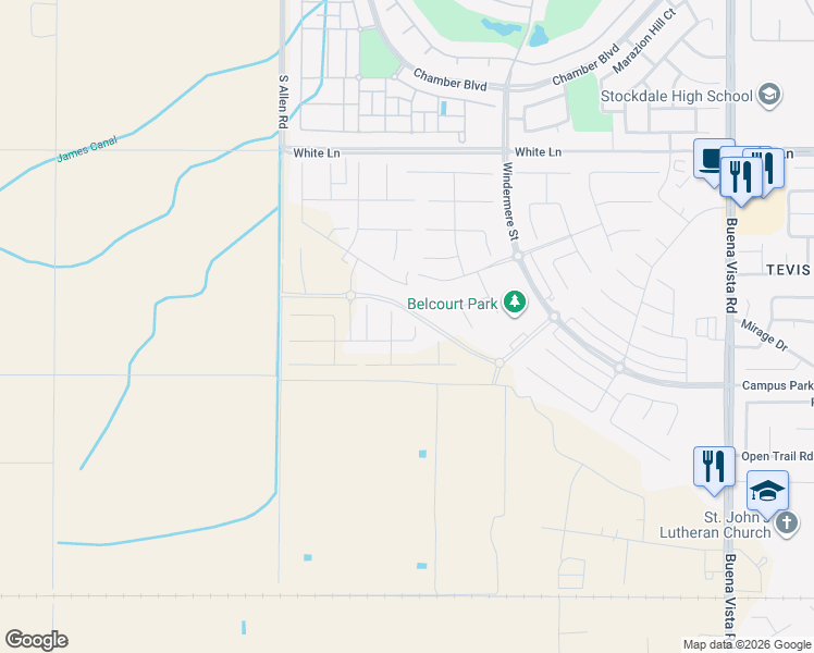 map of restaurants, bars, coffee shops, grocery stores, and more near in Bakersfield