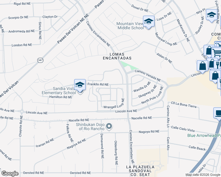 map of restaurants, bars, coffee shops, grocery stores, and more near Wrangell Loop Northeast in Rio Rancho
