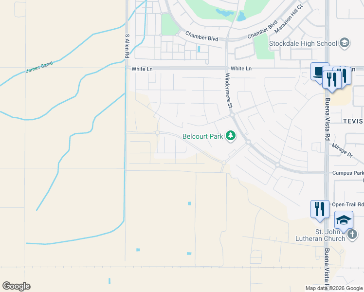 map of restaurants, bars, coffee shops, grocery stores, and more near in Bakersfield