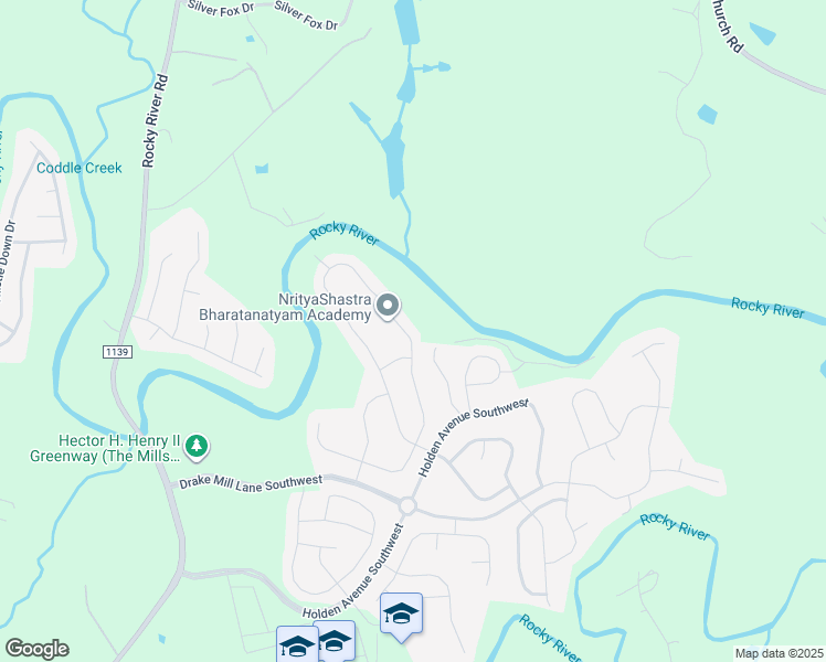 map of restaurants, bars, coffee shops, grocery stores, and more near 7074 Waterwheel Street Southwest in Concord