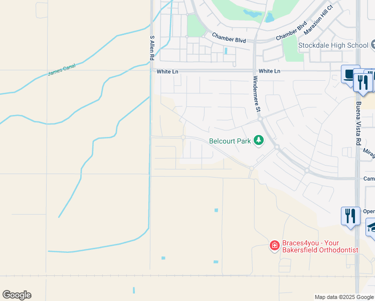 map of restaurants, bars, coffee shops, grocery stores, and more near Unnamed Road in Bakersfield