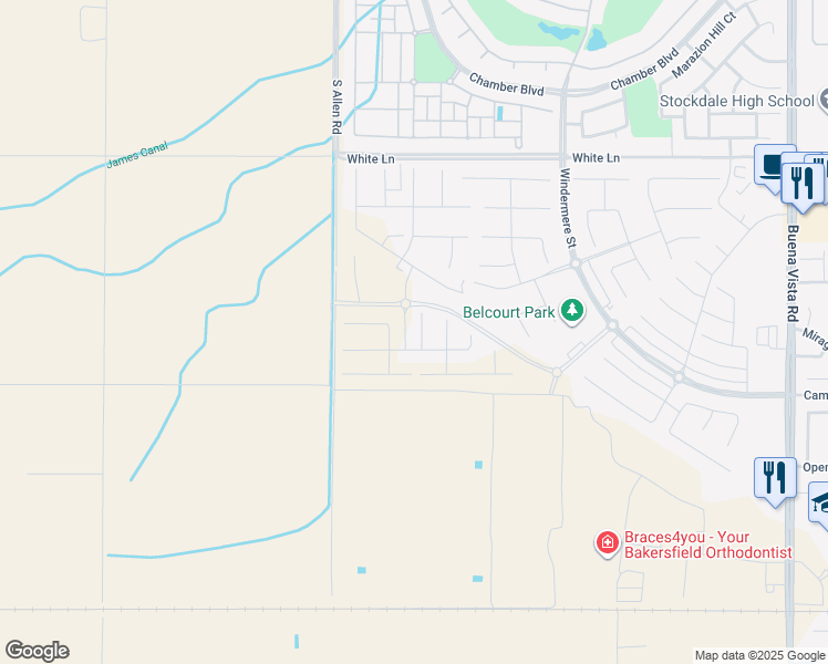 map of restaurants, bars, coffee shops, grocery stores, and more near Unnamed Road in Bakersfield
