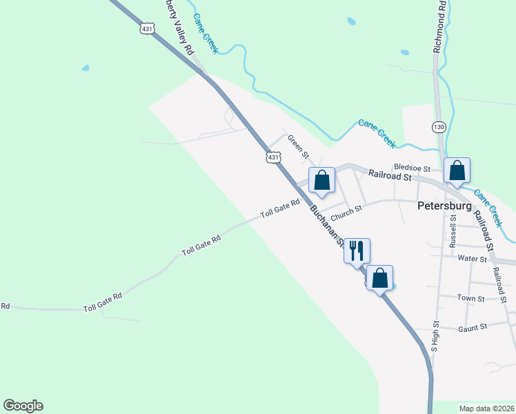 map of restaurants, bars, coffee shops, grocery stores, and more near 3000 Toll Gate Road in Petersburg