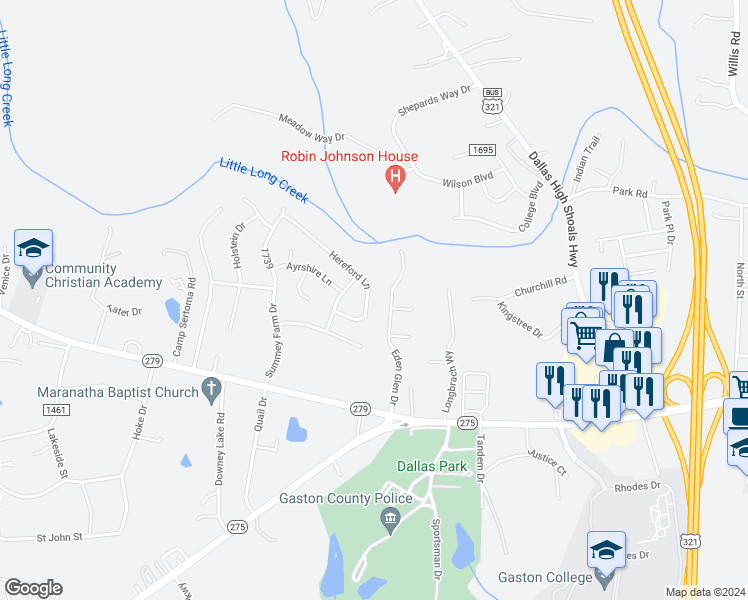 map of restaurants, bars, coffee shops, grocery stores, and more near 3036 Hereford Lane in Dallas