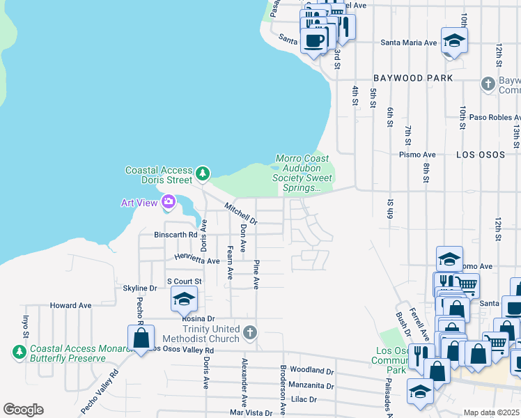 map of restaurants, bars, coffee shops, grocery stores, and more near 531 Ramona Avenue in Baywood-Los Osos