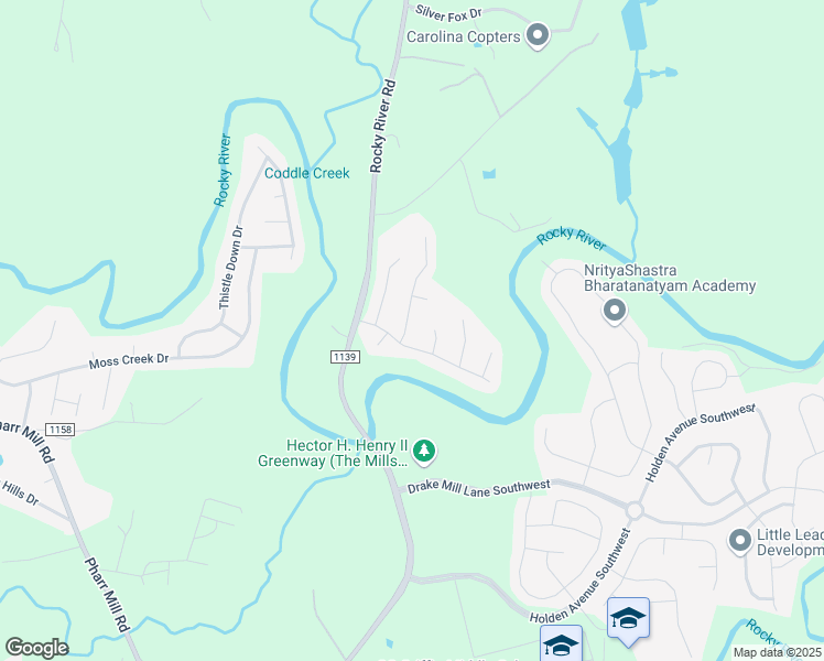 map of restaurants, bars, coffee shops, grocery stores, and more near 6923 Babbling Brook Lane in Concord
