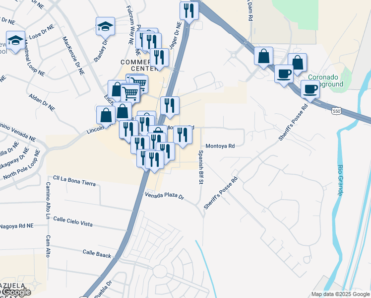 map of restaurants, bars, coffee shops, grocery stores, and more near 460 New Mexico 528 in Bernalillo