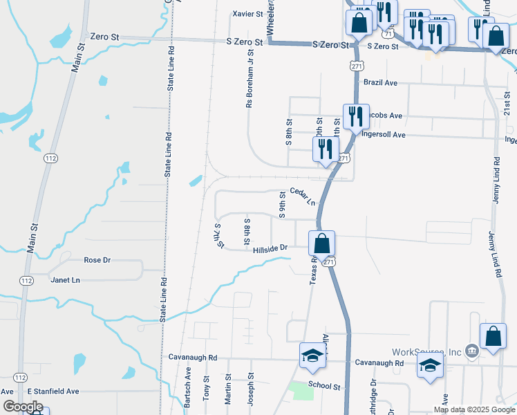 map of restaurants, bars, coffee shops, grocery stores, and more near 804 Cedar Lane in Fort Smith