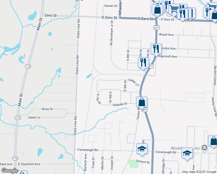 map of restaurants, bars, coffee shops, grocery stores, and more near 704 Cedar Lane in Fort Smith