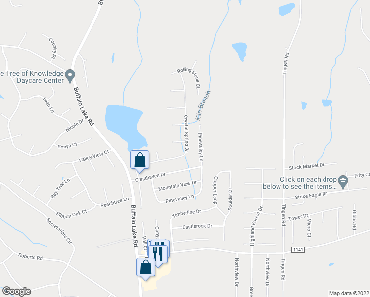 map of restaurants, bars, coffee shops, grocery stores, and more near 321 Crystal Spring Drive in Sanford