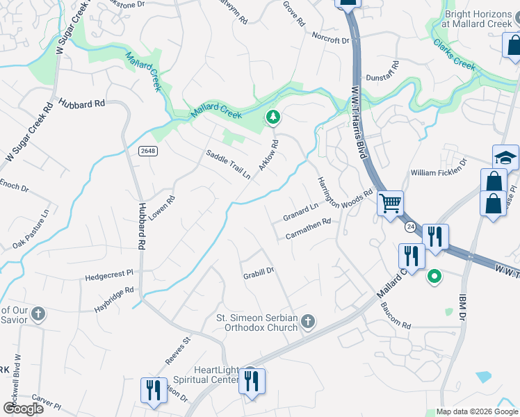 map of restaurants, bars, coffee shops, grocery stores, and more near 3106 Arklow Road in Charlotte