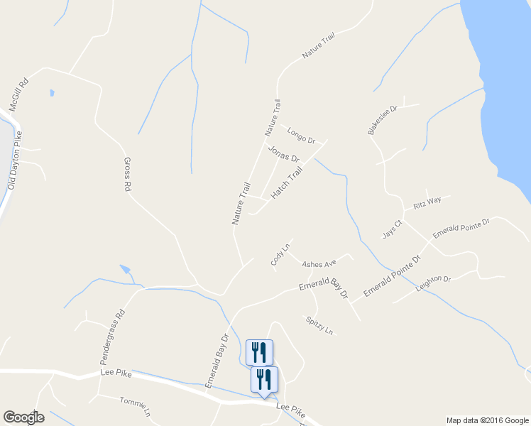 map of restaurants, bars, coffee shops, grocery stores, and more near 527 Hatch Trail in Soddy-Daisy