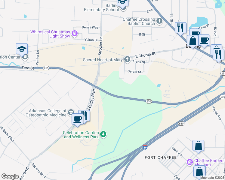 map of restaurants, bars, coffee shops, grocery stores, and more near 306 14th Street in Barling