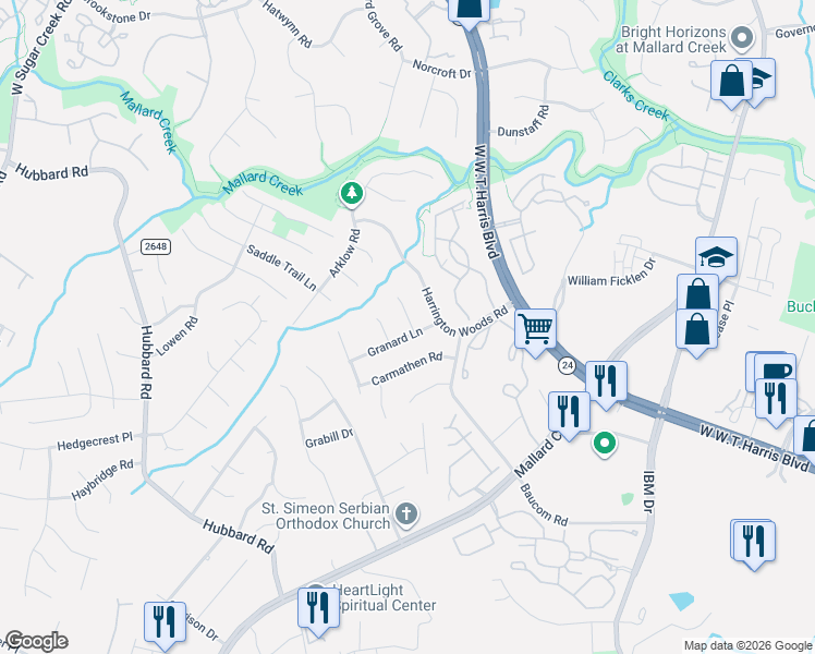 map of restaurants, bars, coffee shops, grocery stores, and more near 8011 Alba Court in Charlotte