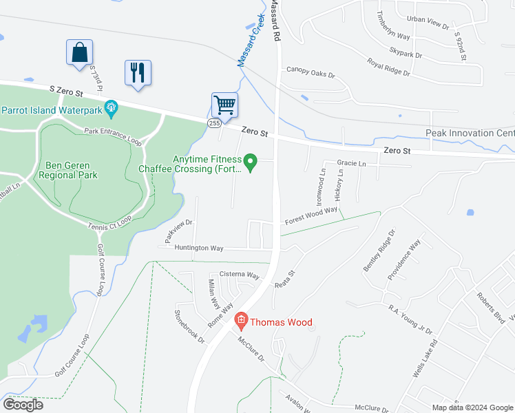 map of restaurants, bars, coffee shops, grocery stores, and more near 6400 Massard Road in Fort Smith
