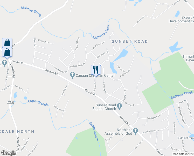 map of restaurants, bars, coffee shops, grocery stores, and more near 6324 Sunset Circle in Charlotte