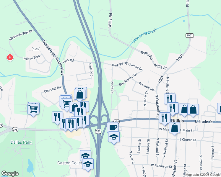 map of restaurants, bars, coffee shops, grocery stores, and more near 501 North Street in Dallas