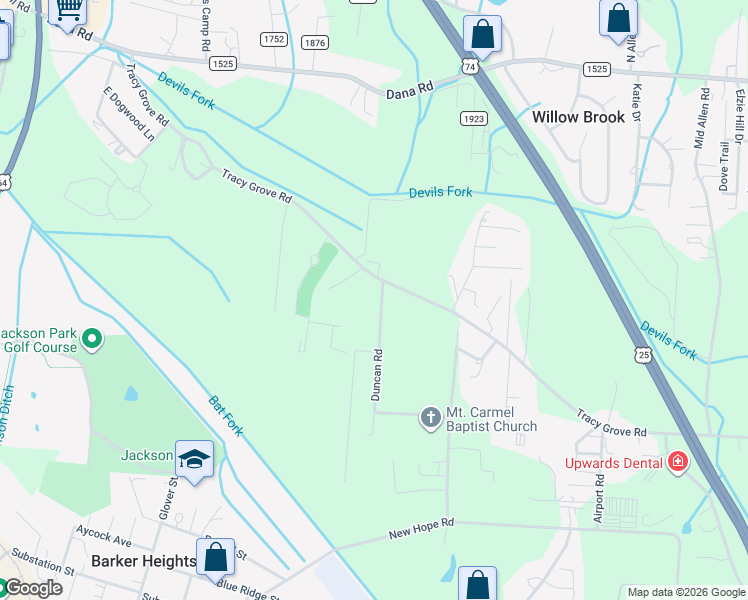 map of restaurants, bars, coffee shops, grocery stores, and more near 50A Duncan Road in Flat Rock