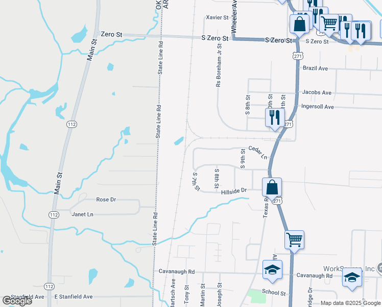 map of restaurants, bars, coffee shops, grocery stores, and more near 6620 South 6th Street in Fort Smith