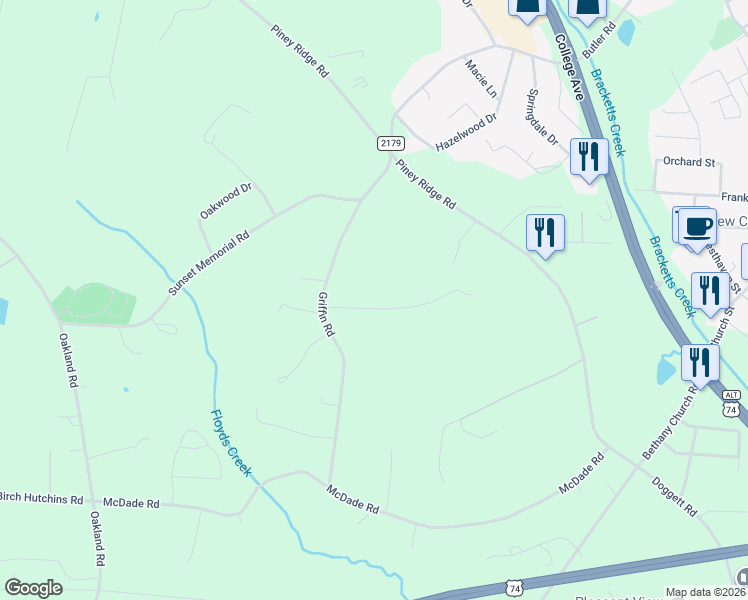 map of restaurants, bars, coffee shops, grocery stores, and more near 167 Beheler Road in Forest City