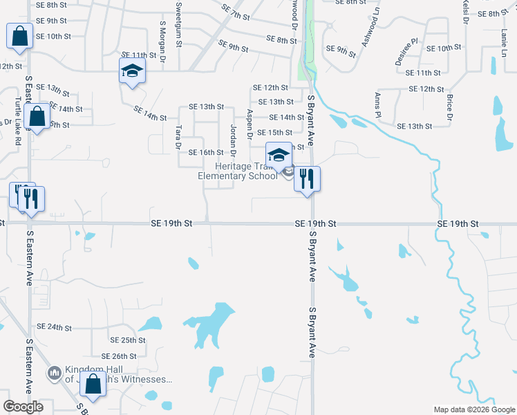 map of restaurants, bars, coffee shops, grocery stores, and more near 1916 Evans Court in Moore