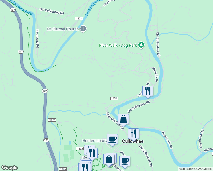 map of restaurants, bars, coffee shops, grocery stores, and more near 411 Monteith Gap Rd in Cullowhee