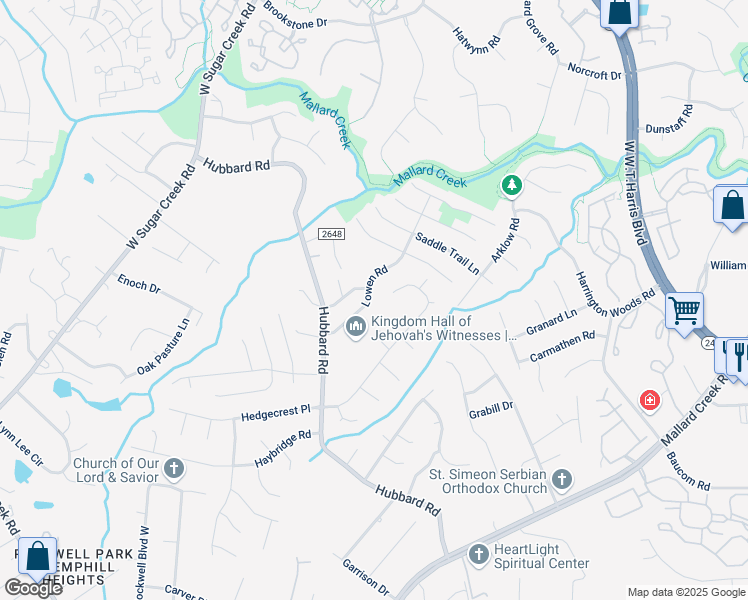 map of restaurants, bars, coffee shops, grocery stores, and more near 7012 Lowen Road in Charlotte