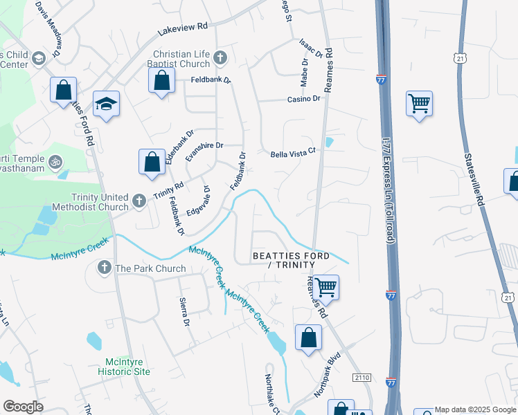 map of restaurants, bars, coffee shops, grocery stores, and more near 7924 Rolling Stone Avenue in Charlotte