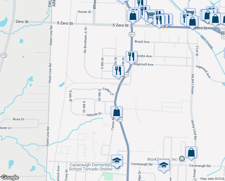 map of restaurants, bars, coffee shops, grocery stores, and more near 1009 Cedar Lane in Fort Smith