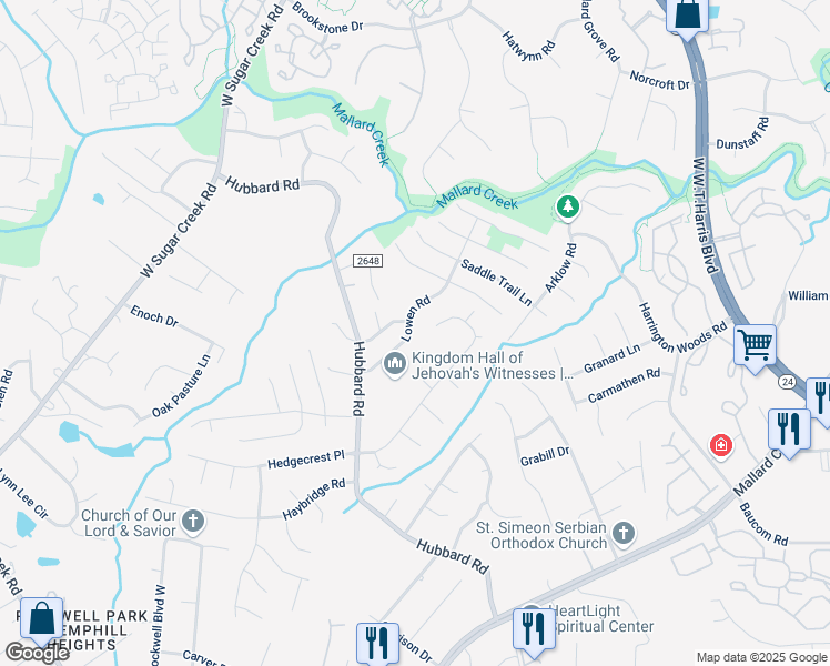 map of restaurants, bars, coffee shops, grocery stores, and more near 7012 Lowen Road in Charlotte