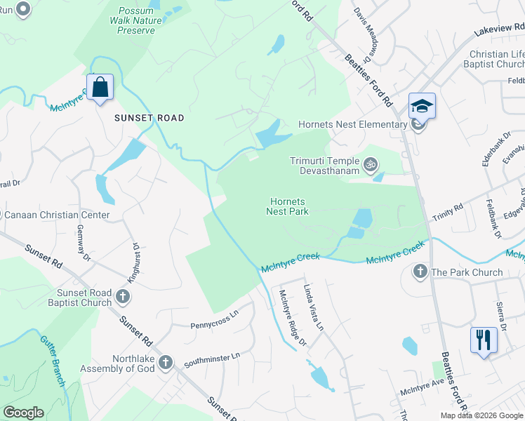 map of restaurants, bars, coffee shops, grocery stores, and more near 2428 Simca Court in Charlotte