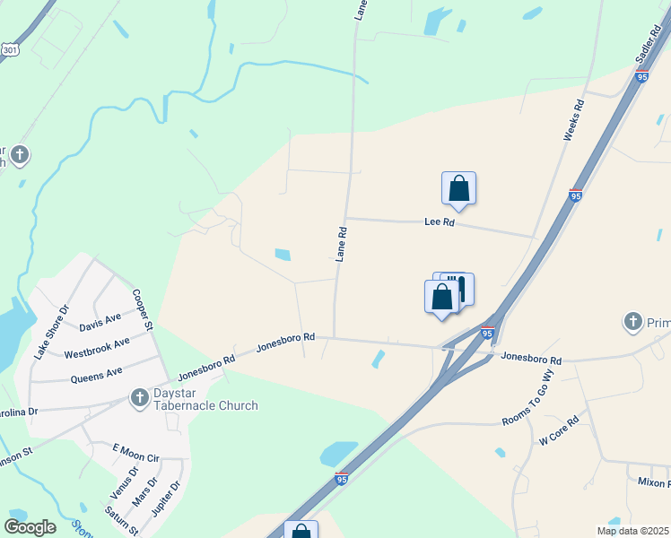 map of restaurants, bars, coffee shops, grocery stores, and more near 1490 Lane Road in Dunn