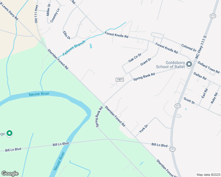 map of restaurants, bars, coffee shops, grocery stores, and more near 398 Grant Drive in Goldsboro