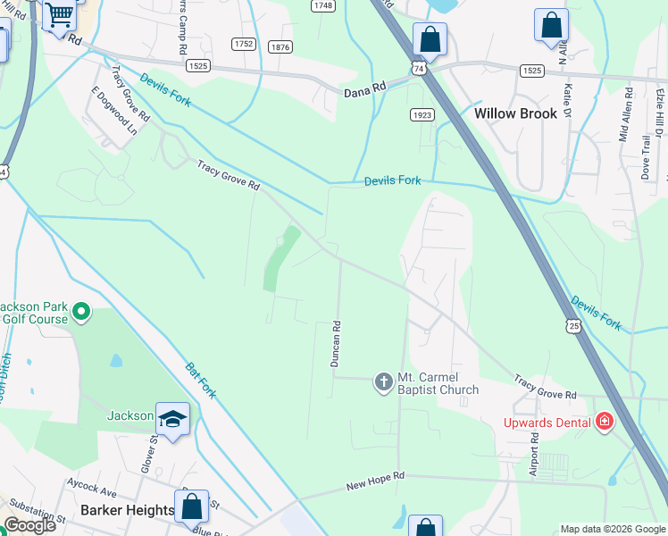 map of restaurants, bars, coffee shops, grocery stores, and more near 50A Duncan Road in Flat Rock