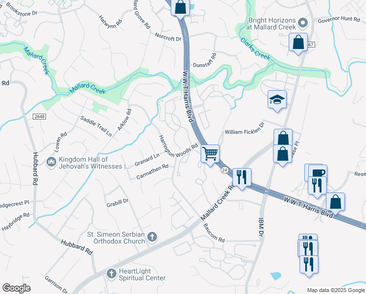 map of restaurants, bars, coffee shops, grocery stores, and more near 8000 Ship Street in Charlotte