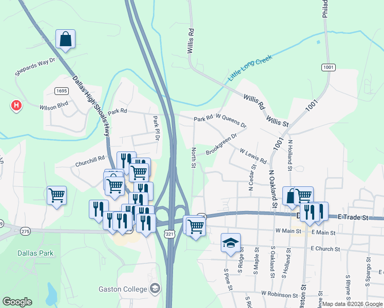 map of restaurants, bars, coffee shops, grocery stores, and more near 501 North Street in Dallas