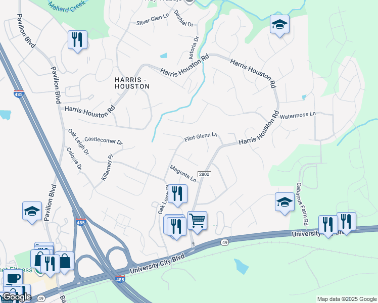 map of restaurants, bars, coffee shops, grocery stores, and more near 10817 Balbriggan Court in Charlotte