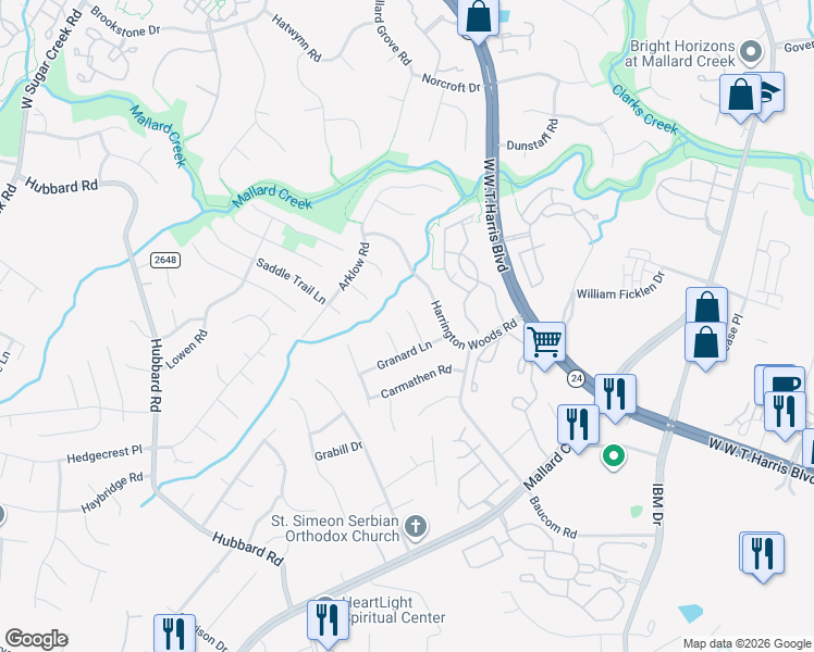 map of restaurants, bars, coffee shops, grocery stores, and more near 8011 Alba Court in Charlotte