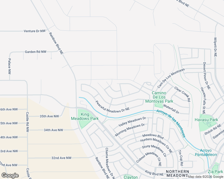 map of restaurants, bars, coffee shops, grocery stores, and more near Whispering Meadows Drive in Rio Rancho