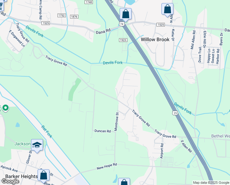 map of restaurants, bars, coffee shops, grocery stores, and more near 9 Orchard Park Road in Flat Rock
