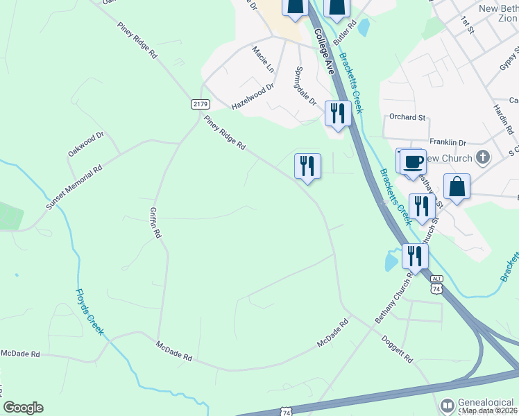 map of restaurants, bars, coffee shops, grocery stores, and more near 311 Beheler Road in Forest City