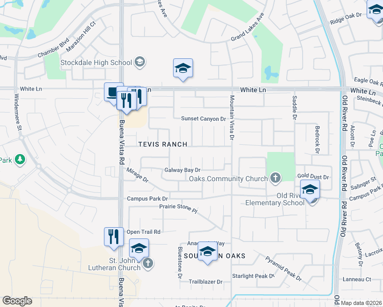map of restaurants, bars, coffee shops, grocery stores, and more near 3715 Leyburn Court in Bakersfield