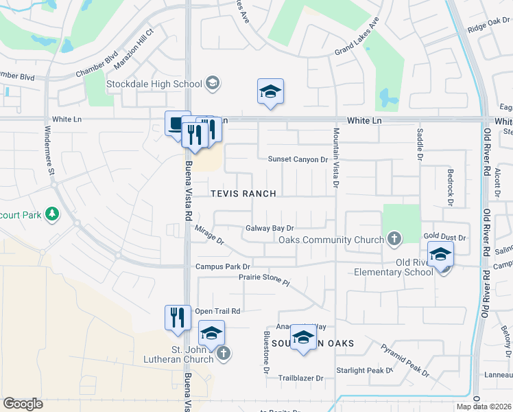 map of restaurants, bars, coffee shops, grocery stores, and more near 3801 Paseo Airosa in Bakersfield