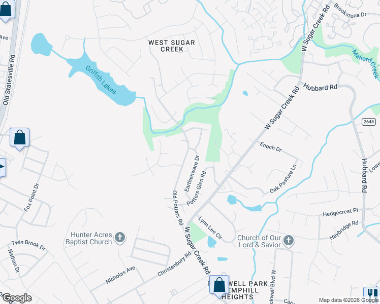 map of restaurants, bars, coffee shops, grocery stores, and more near 8813 Earthenware Drive in Charlotte