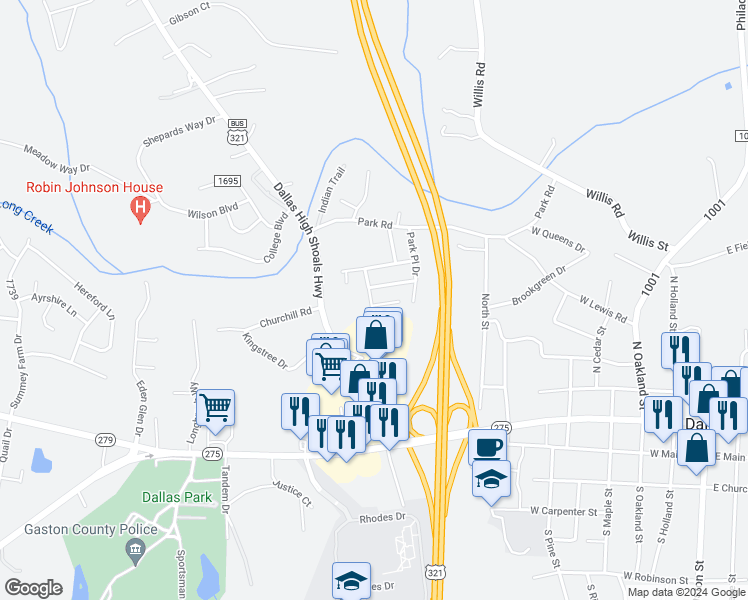 map of restaurants, bars, coffee shops, grocery stores, and more near 6101 Dane Drive in Dallas