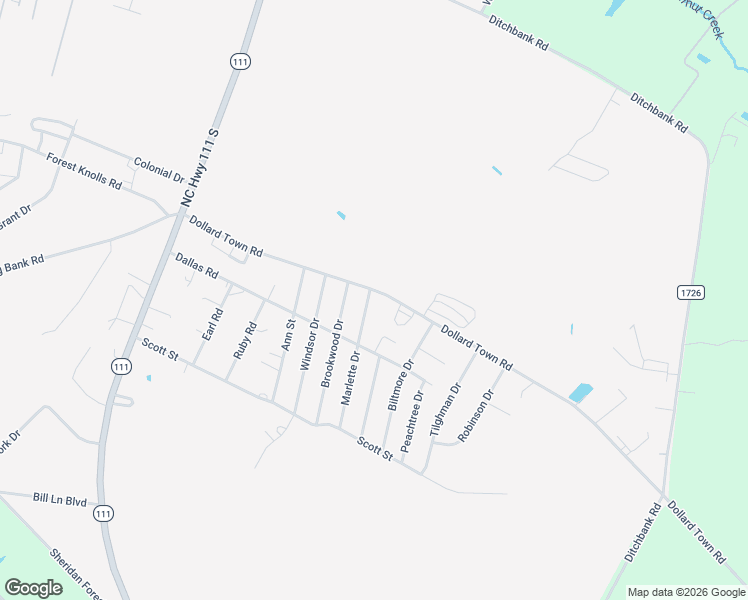map of restaurants, bars, coffee shops, grocery stores, and more near 101 Avon Court in Goldsboro