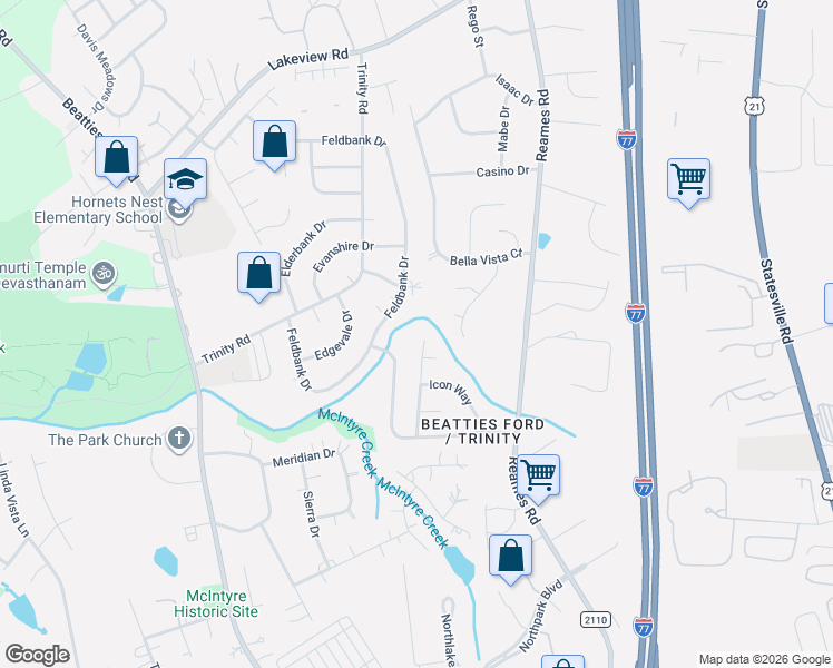 map of restaurants, bars, coffee shops, grocery stores, and more near 7924 Rolling Stone Avenue in Charlotte
