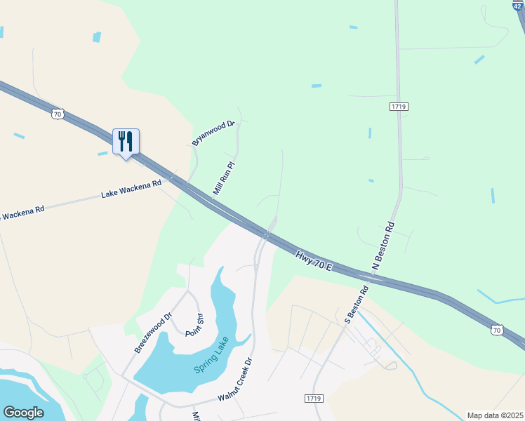 map of restaurants, bars, coffee shops, grocery stores, and more near 101 Creekside Drive in Goldsboro