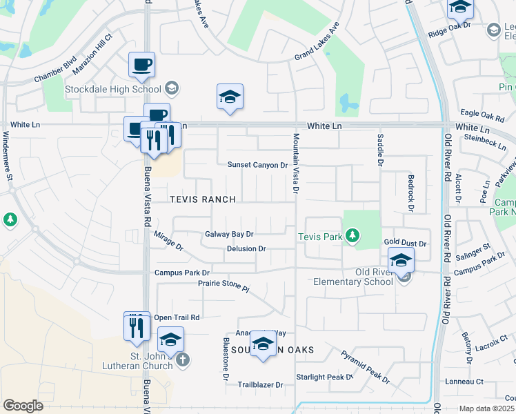 map of restaurants, bars, coffee shops, grocery stores, and more near 10617 Camino El Canon in Bakersfield